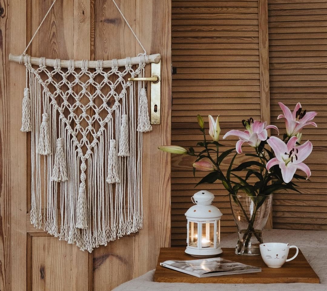 دیوارکوب مکرومه مینیمال لونه زنبوری رنگبندی دلخواه کدسفارش ۰۷۱۴