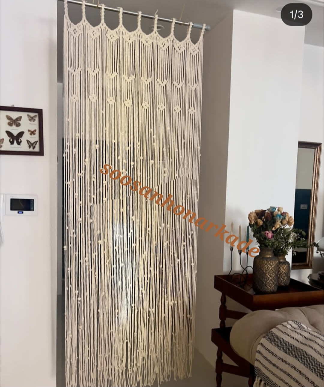 پرده مکرومه مدل گلدار بارنگبندی و ابعاد انتخابی کدسفارش ۰۷۷۷ کپی