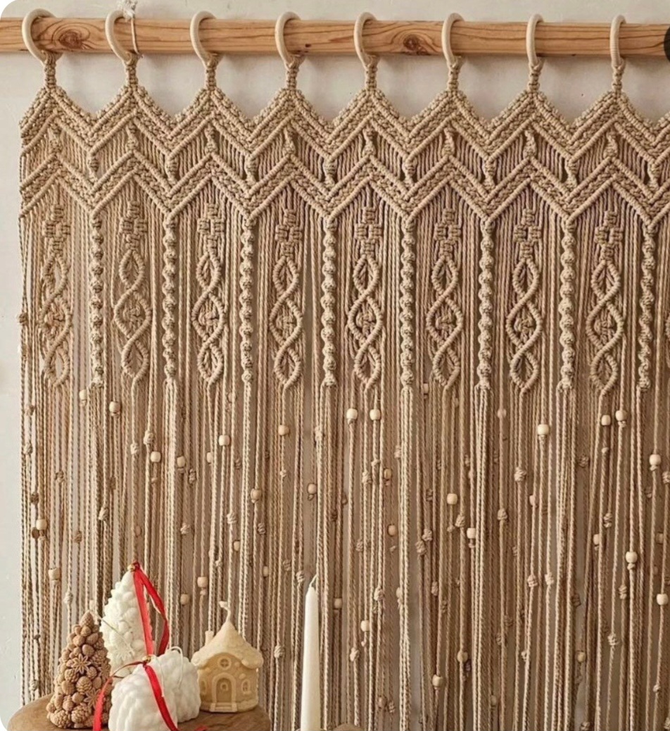 پرده مکرومه طرح و مدل لوزی دنباله دار در رنگبندی و ابعاد مختلف کدسفارش کالا۵۱۵۱