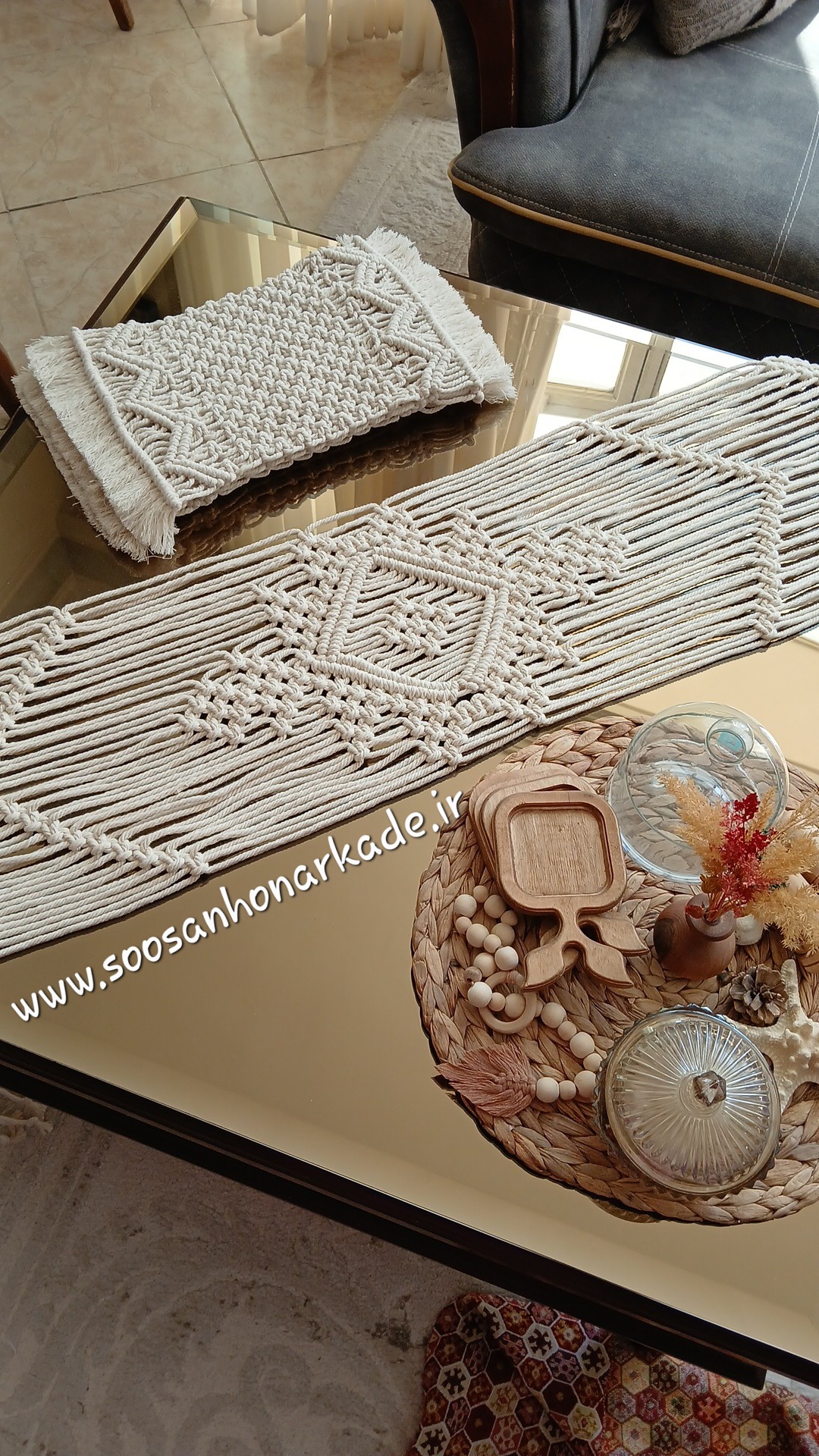 ست رانر و زیربشقابی مکرومه در رنگبندی و ابعاد دلخواه کدسفارش ۹۰۹۸