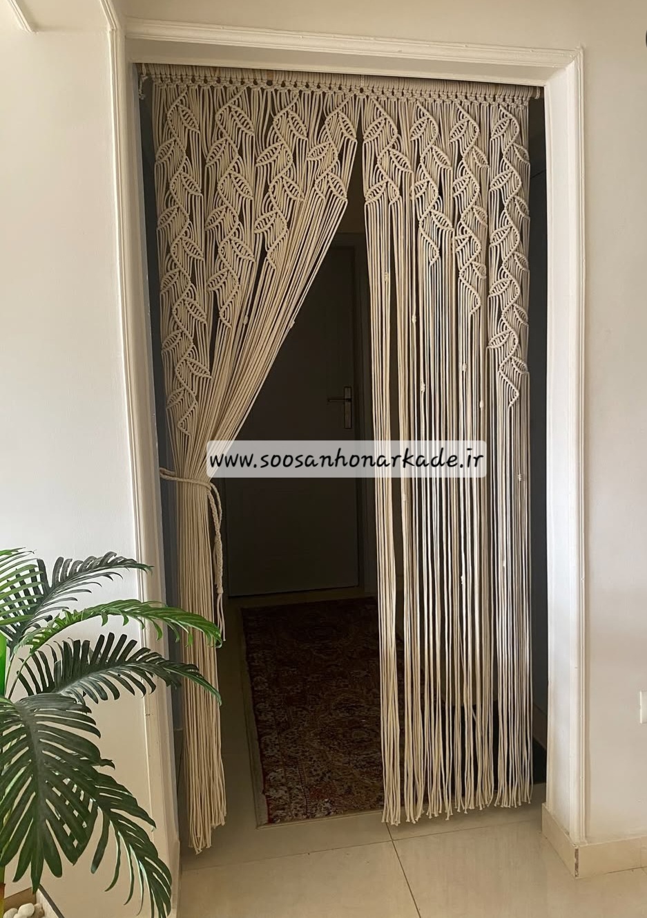 پرده مکرومه مدل شاخه برگ در رنگبندی و ابعاد مختلف کدسفارش کالا ۴۵۶